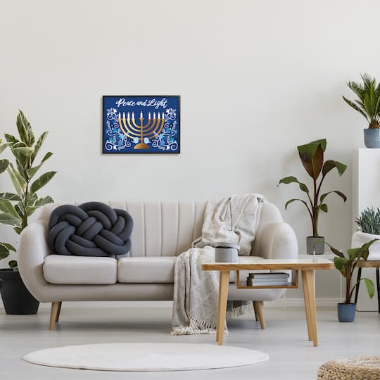 Stupell Industries Peace & Light Floral Hanukkah Menorah Framed Giclee Art